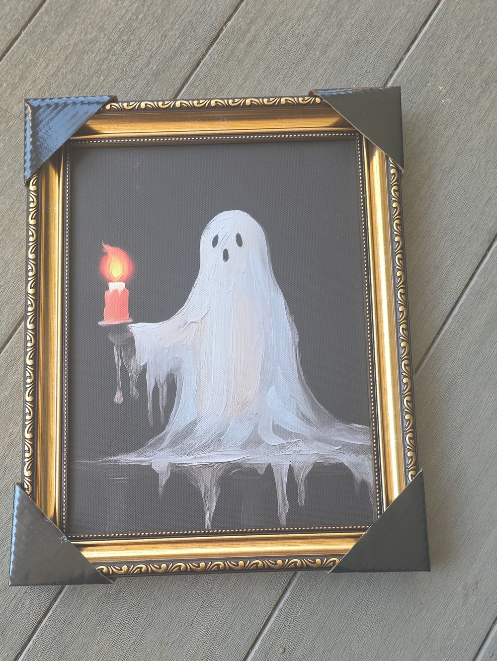 New Framed White Ghost Wall Art with Candle - Home Art